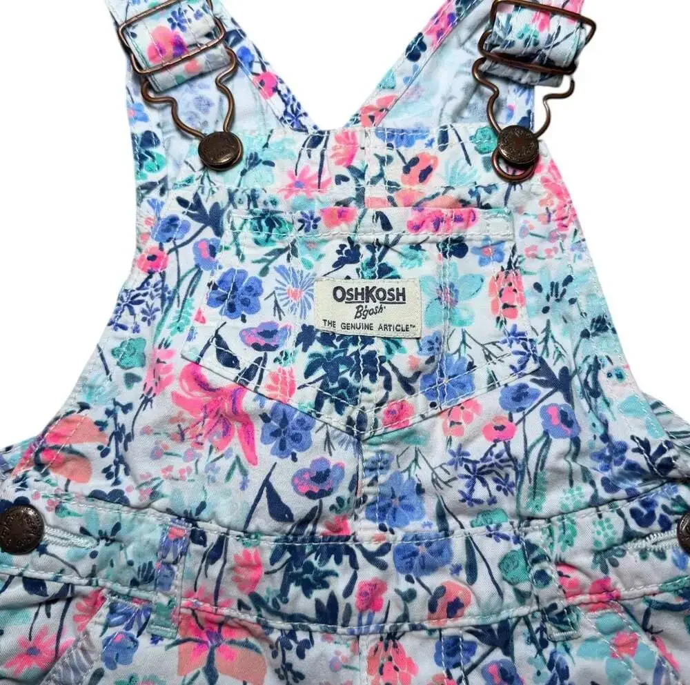 OshKosh Bgosh Girls‎ Floral Overalls Blue Pink White Watercolor Print 12M